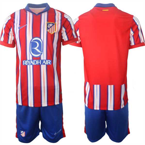 Men%27s Atletico Madrid Blank 2024-25 Red White Home Soccer Jersey Suit